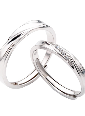 【共度余生】纯银情侣对戒S925情诗三行戒指小众钻可调节刻字礼物