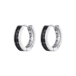 s925银针黑色耳环男款高级感男生圈圈耳扣痞帅风耳钉男士耳圈耳饰