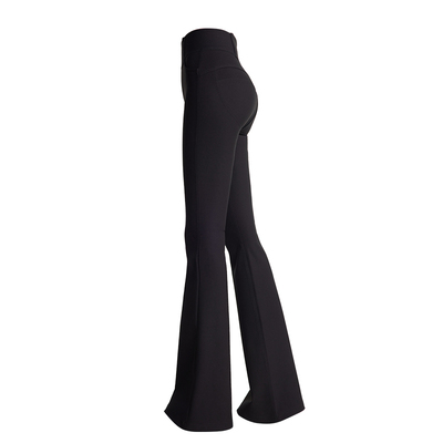 零限黑色松紧高腰加绒提臀微喇裤