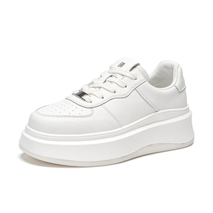 依思q真皮厚底小白鞋女2025新款秋季透气女鞋松糕运动增高板鞋子