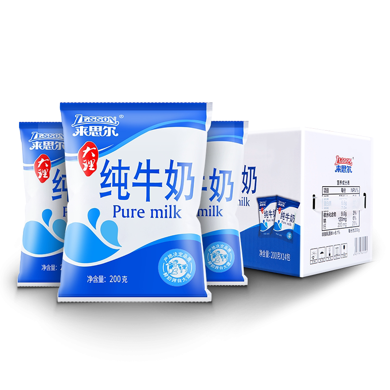 来思尔大理常温全脂纯牛奶200g*12袋装散装睡前成人营养早晚餐奶 轻奢牛奶实拍商品图
