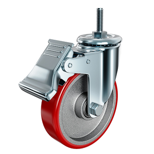 重型3/4寸5寸铁芯丝杆M10聚氨酯万向轮M16PU承重耐磨静音M12脚轮