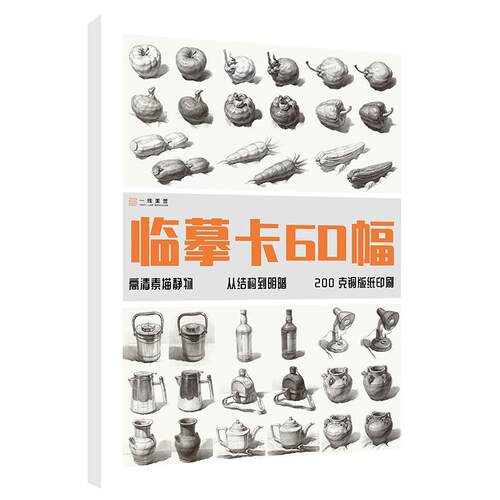 从结构到明暗单体静物组合静物几何体入门高清临摹卡作品礼物60幅精美原画手绘素描单体静物袋装活页艺术名师作品素描临摹卡