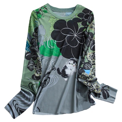 凉感透气印花显瘦修身弹力女T恤