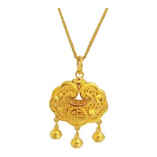 金店同款仿真沙金平安锁古法沙金长命富贵锁吊坠项链送女友宝宝锁