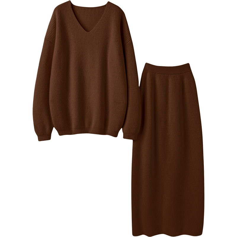 品味好的要S~重磅加厚！纯山羊绒衫宽松毛衣半身裙休闲羊绒套装女