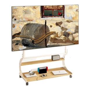 可移动电视机支架实木电视柜客厅带轮艺术支架会议推车落地原木风