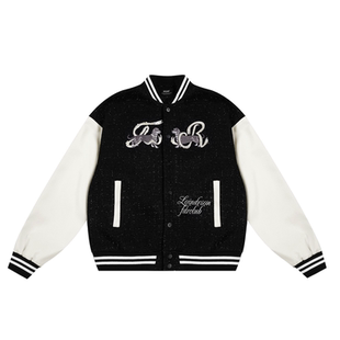 FDR官方店 闪粉小香风小狗珠绣棒球服女秋冬宽松情侣夹克上衣男