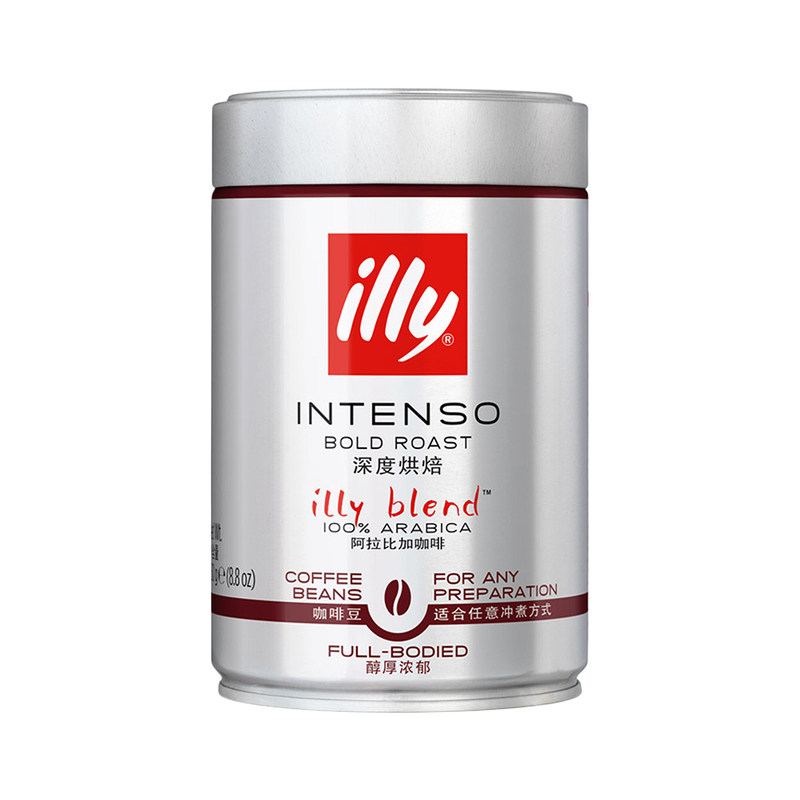 illy意利意大利原装进口阿拉比卡意式浓缩深度烘焙黑咖啡豆250g罐