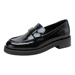 natursun娜冉女鞋冬季单鞋百搭一脚蹬小皮鞋英伦风真皮软底乐福鞋