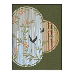 中古风客厅镜面装饰画新中式高级桌面镜子摆画玄关挂画走廊墙壁画