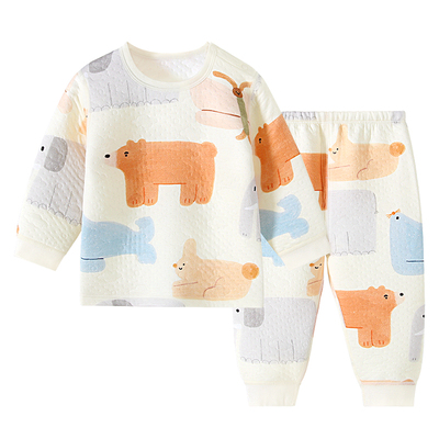 柠檬爬爬婴儿内衣套装秋冬宝宝夹棉保暖家居服加厚睡衣分体两件套
