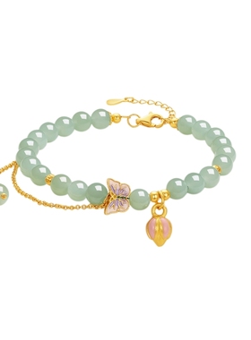 周六福和田玉手链女S925银蝴蝶结手饰轻奢小众时尚送女友圣诞礼物