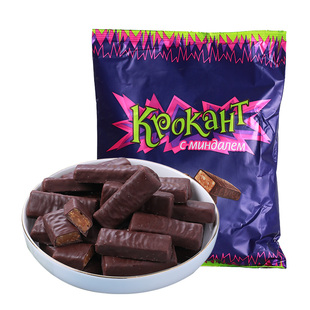 进口俄罗斯紫皮糖KPOKAHT杏仁巧克力夹心糖休闲零食喜糖250g
