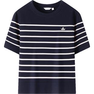 [纯棉]Navigare小帆船条纹五分袖T恤女士夏季新款体恤针织海魂衫