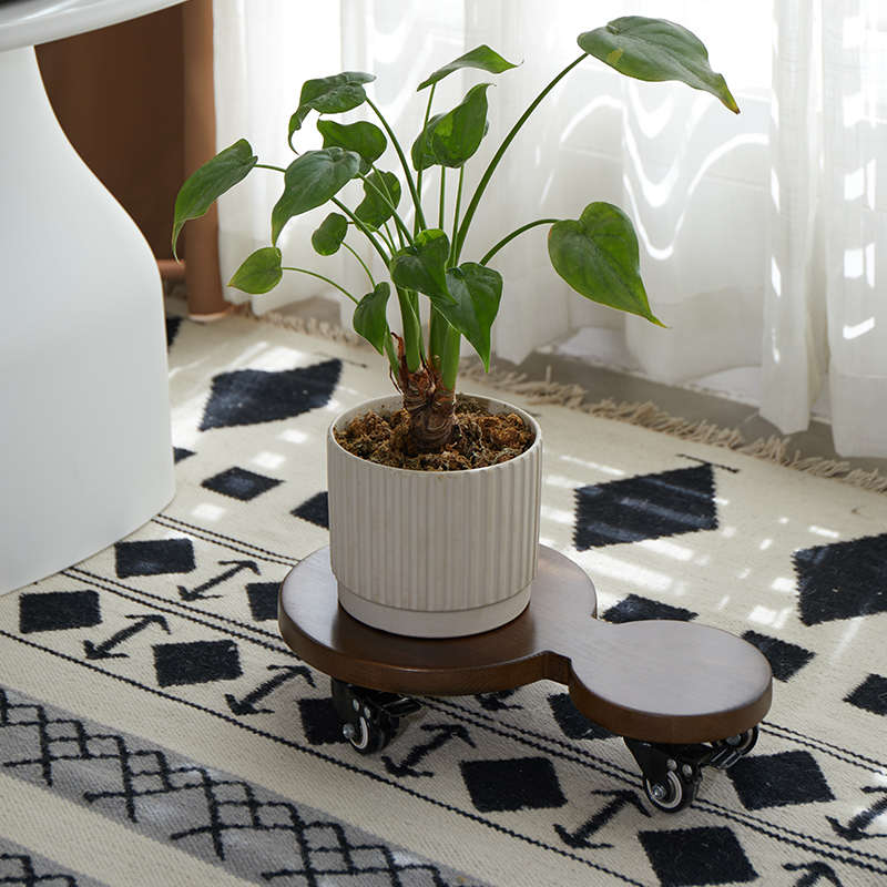 实木花盆托盘家用客厅花架带轮移动加厚底座万向轮带刹车静音滚轮