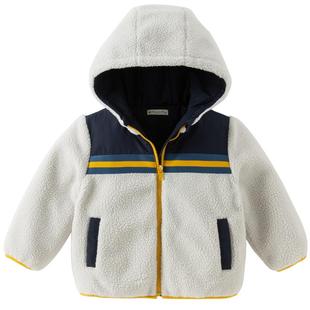 戴维贝拉儿童毛绒棉服2026冬装新款男童仿羊羔绒撞色厚款棉衣外套