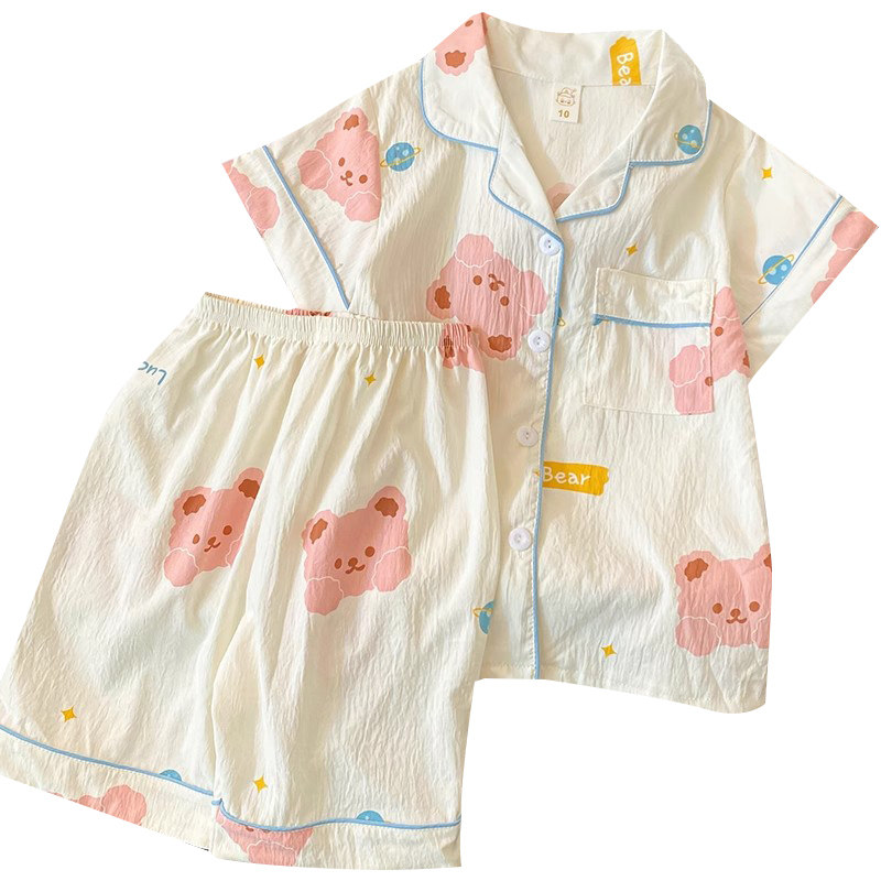 儿童睡衣夏季短袖云朵棉公主风女童2025新款夏天可爱家居服套装