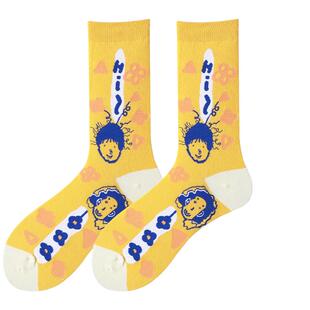 袜子女款中筒袜秋季可爱日系卡通长筒袜秋冬款网红插画学生长袜子