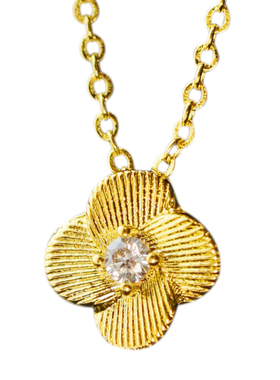 高级感拉丝花朵四叶草项链女轻奢