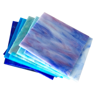 蓝色DIY彩色云母玻璃大片透光透明玻璃片教堂壁画马赛克手工材料