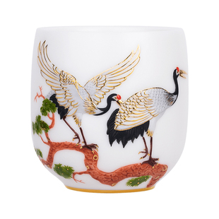 陈德根大师高端正品主人杯白瓷羊脂玉松鹤延年品茗杯手工绘画茶杯