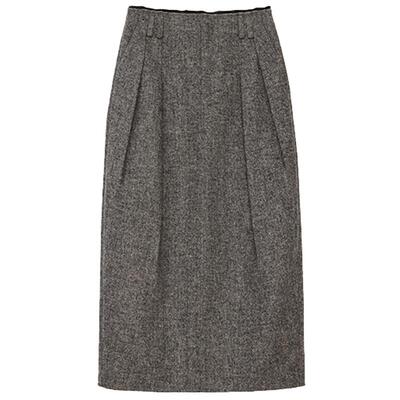 MOORING泊 时髦老钱风双褶高腰毛呢半身裙宽松慵懒显瘦半裙秋冬女