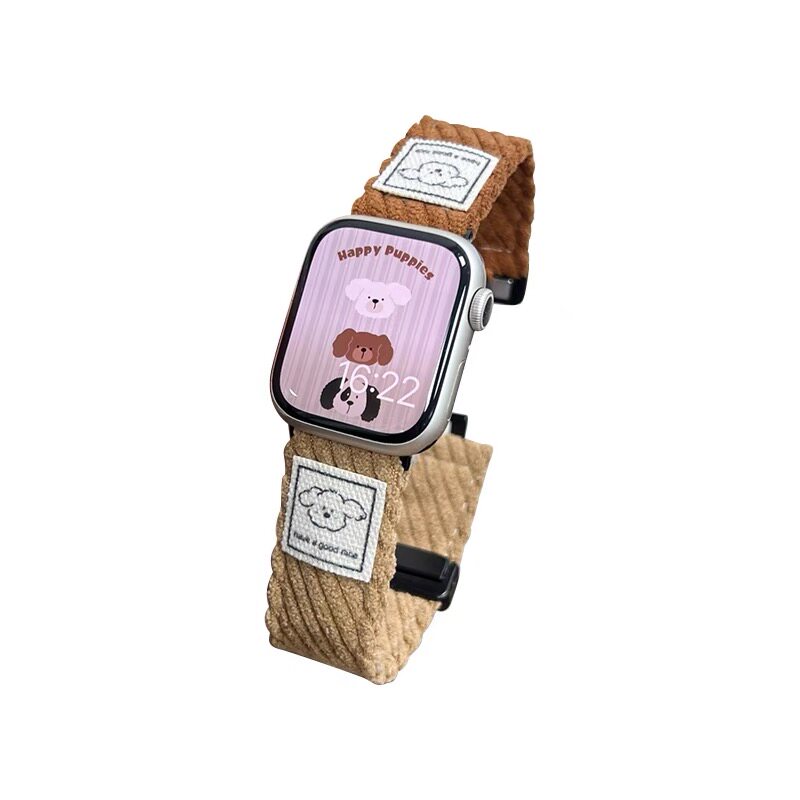 小狗灯芯绒磁吸扣iwatch表带