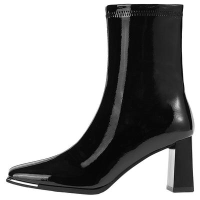 达芙妮高跟短靴女漆皮显瘦短靴