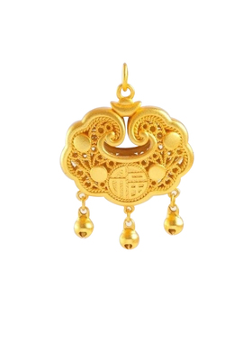 古法三金仿真长命锁福锁吊坠平安铃铛结婚宝宝满月周岁摆拍道具