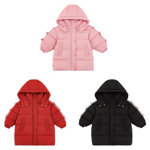 幼悠女童2025冬季新款加厚中长款连帽棉服休闲百搭儿童保暖外套潮