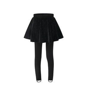 女童裤裙假两件丝绒半身裙秋冬季儿童黑色裙子短裙女孩裙裤百褶裙