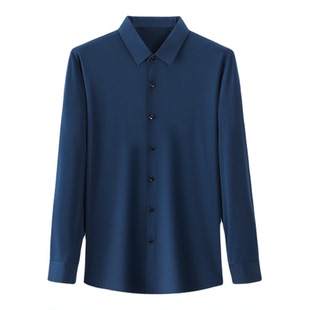 保罗男款高弹力衬衫男长袖黑色抗皱冰丝春秋商务弹性大码白衬衣夏