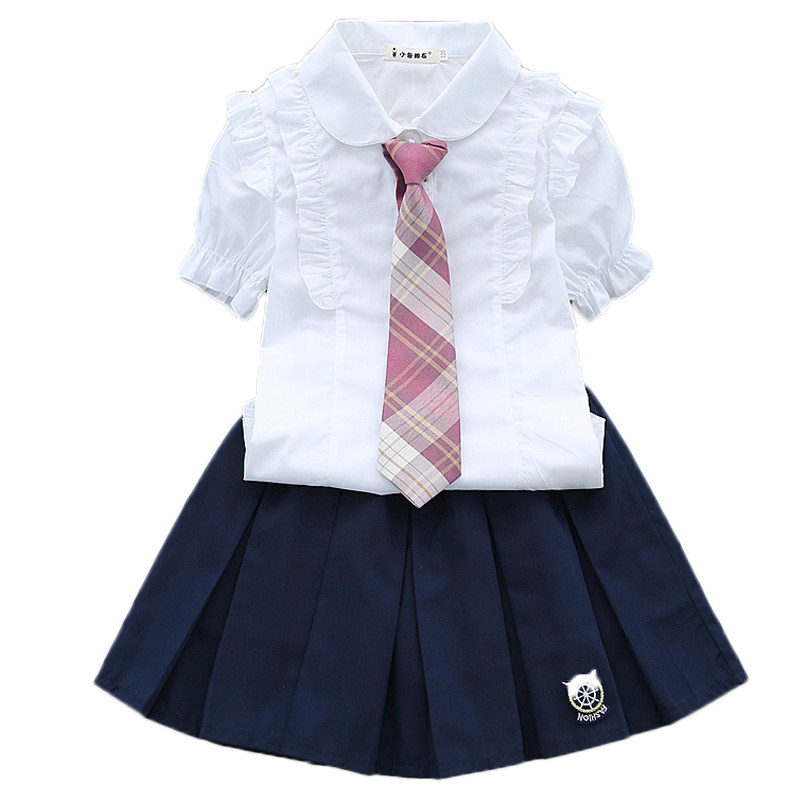 女童纯棉校服白衬衫校服夏季套装