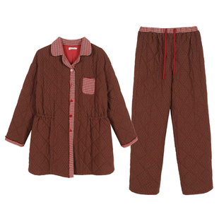 100棉 经典款型 夹棉提花冬季家居服套装  朵朵可可