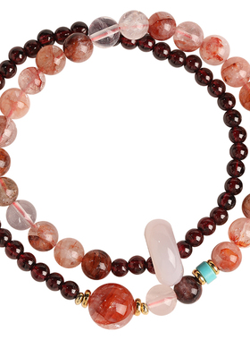 普陀山天然石榴石平安双圈手串女