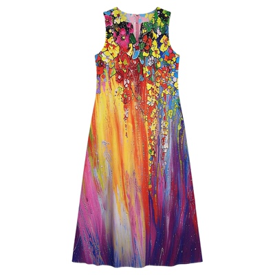 V领多色长款性感无袖连衣裙