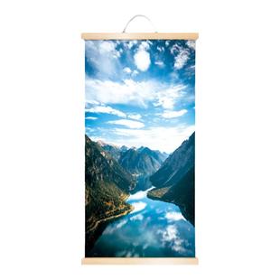 大海山川湖泊森林大自然现代画装饰画北欧风玄关客厅实木卷轴挂画