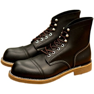 头层黑油蜡皮伞兵靴男8111固特异工艺真皮工装靴复古潮百搭新款