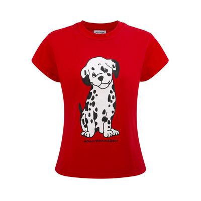 小狗红色纯棉T恤短袖夏款