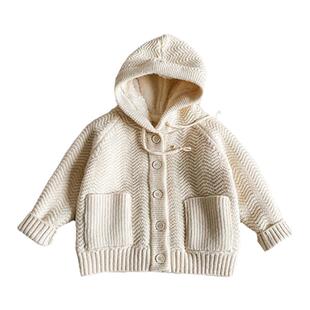 韩版针织衫加绒儿童长袖时髦加厚外套男童女童连帽毛衣保暖开衫