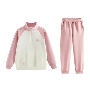 安踏儿童套装女童加绒套装2025秋冬亲肤中大童卫衣外套裤子两件套