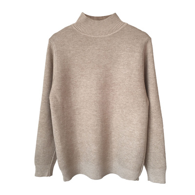 加绒加厚打底衫宽松不起球套头半高领毛衣女秋冬一体绒中领上衣