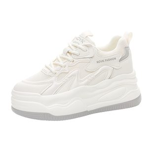 网面内增高小白鞋女2026夏季新款休闲松糕板鞋薄款小个子老爹单鞋