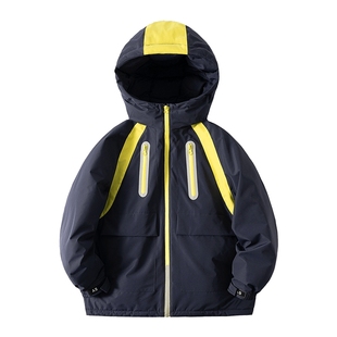 男童冬季潮酷撞色防水工装冲锋衣羽绒服2025新款儿童加厚防寒外套
