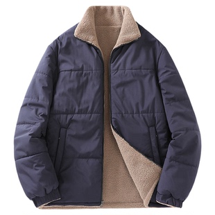 百胜狐两面穿摇粒绒加厚棉袄男士加肥加大码冬保暖立领加绒外套