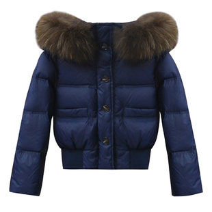 【冷冽都市】小娜椒小个子韩系保暖短款藏青羽绒服连帽毛领外套女