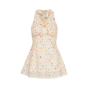 赵今麦同款 Kroche 梦境花园 重工花卉刺绣印花 绑带V领挂脖上衣