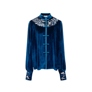 现货织造司[飞龙乘云]原创新中式立领绣花衬衫吊带丝绒拼接八破裙