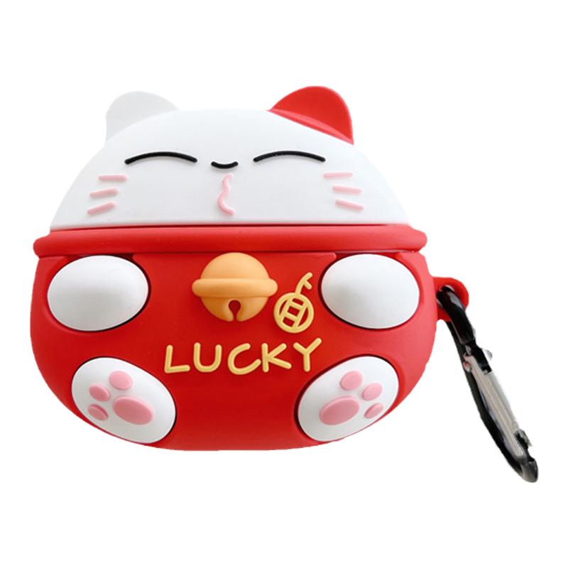 适用于华为freeclip保护套招财猫新年喜庆6i耳机保护壳freebudspro4苹果Airpods3硅胶保护壳防摔红色软壳se2